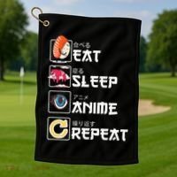 Kawaii Manga Sushi Eat Sleep Anime Repeat Cute Anime Golf Towel thumb 1