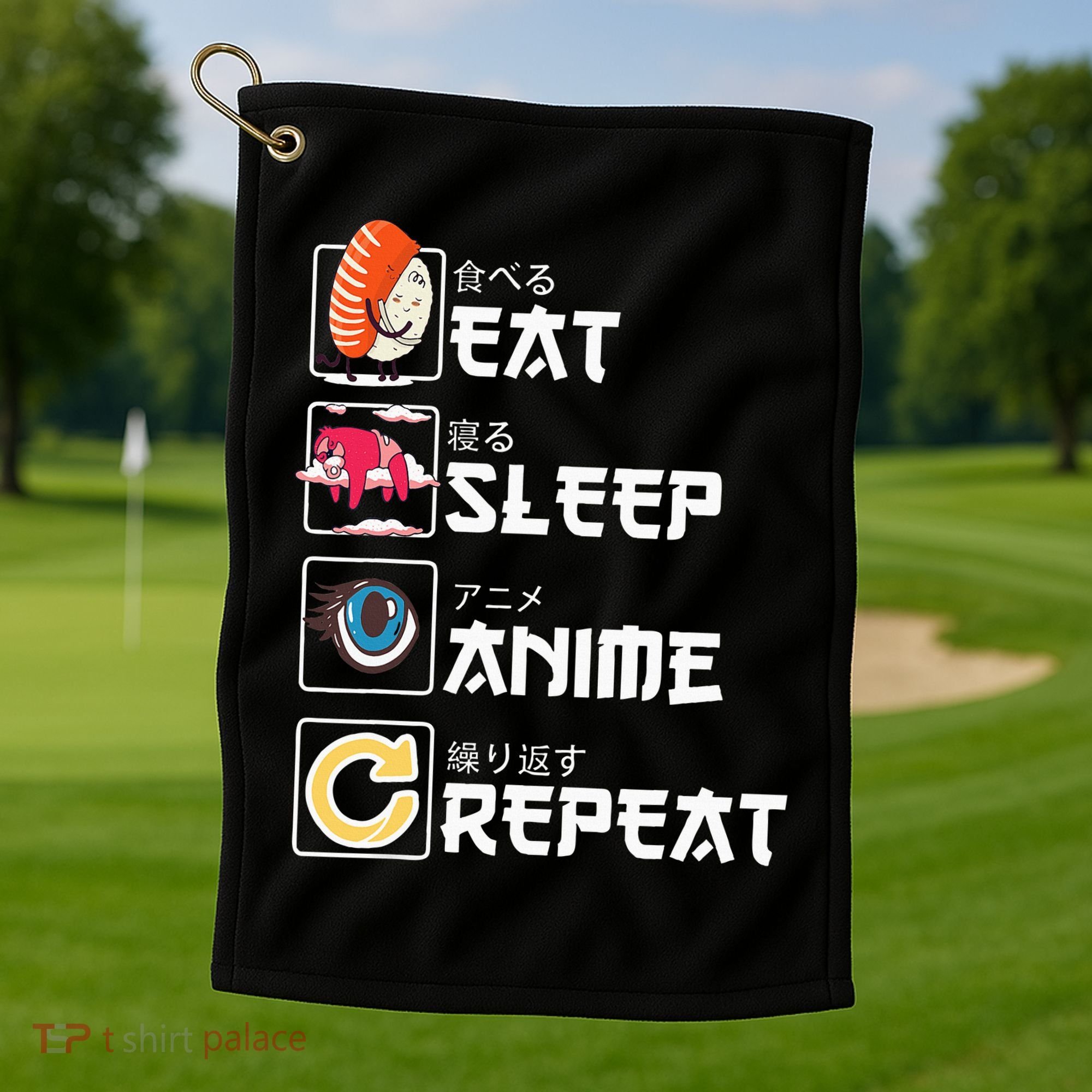 Kawaii Manga Sushi Eat Sleep Anime Repeat Cute Anime Golf Towel