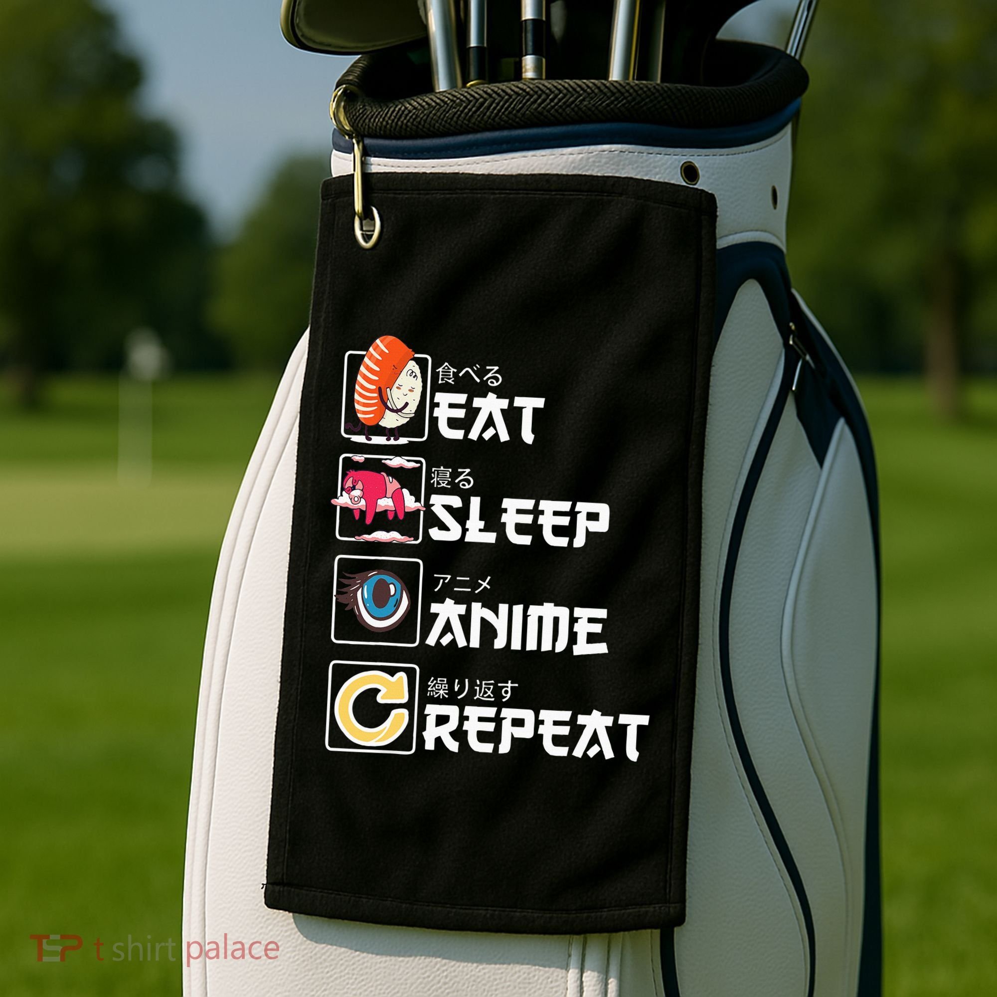 Kawaii Manga Sushi Eat Sleep Anime Repeat Cute Anime Golf Towel