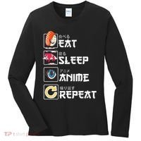 Kawaii Manga Sushi Eat Sleep Anime Repeat Cute Anime Women's Long Sleeve Shirt thumb 0