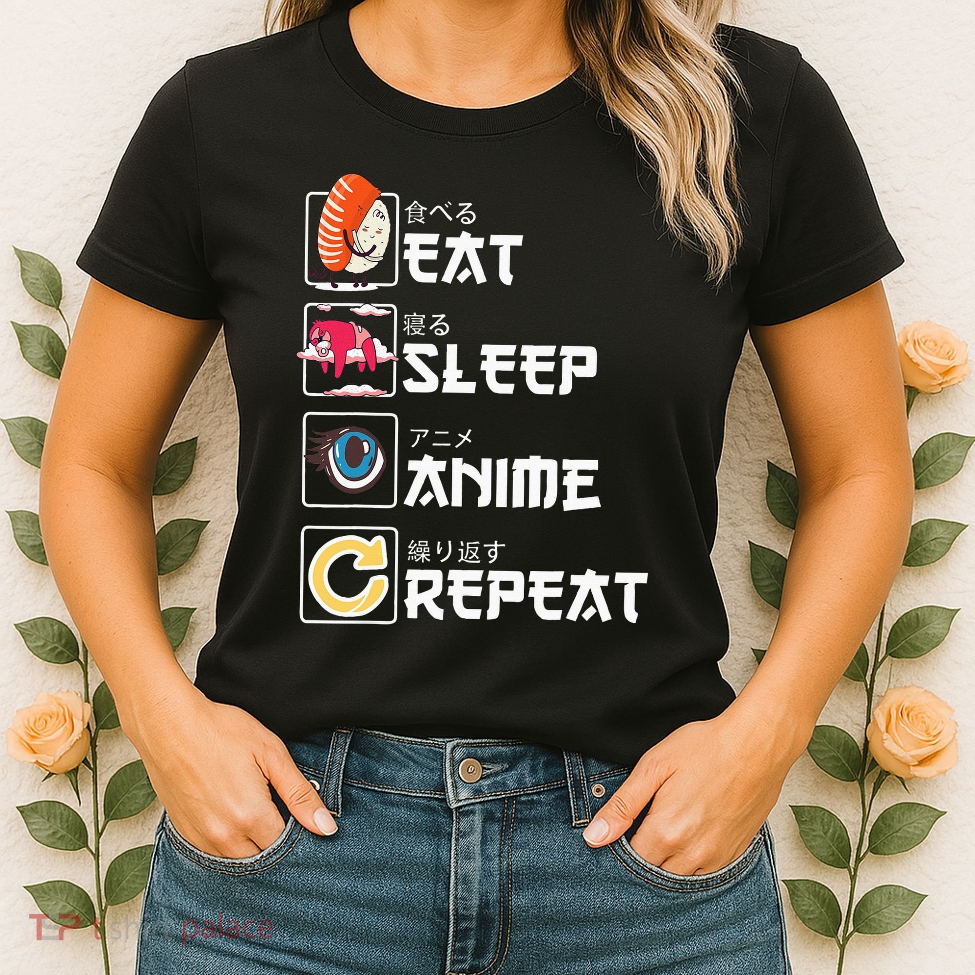 Kawaii Manga Sushi Eat Sleep Anime Repeat Cute Anime Women's T-Shirt