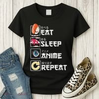 Kawaii Manga Sushi Eat Sleep Anime Repeat Cute Anime Women's T-Shirt thumb 3