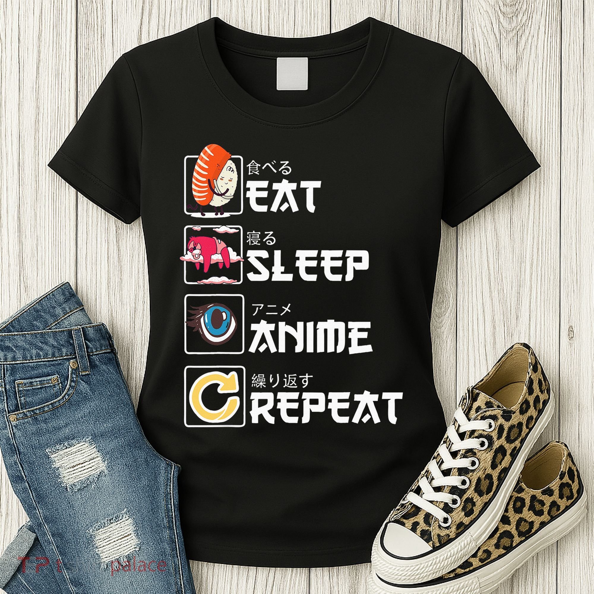 Kawaii Manga Sushi Eat Sleep Anime Repeat Cute Anime Women's T-Shirt