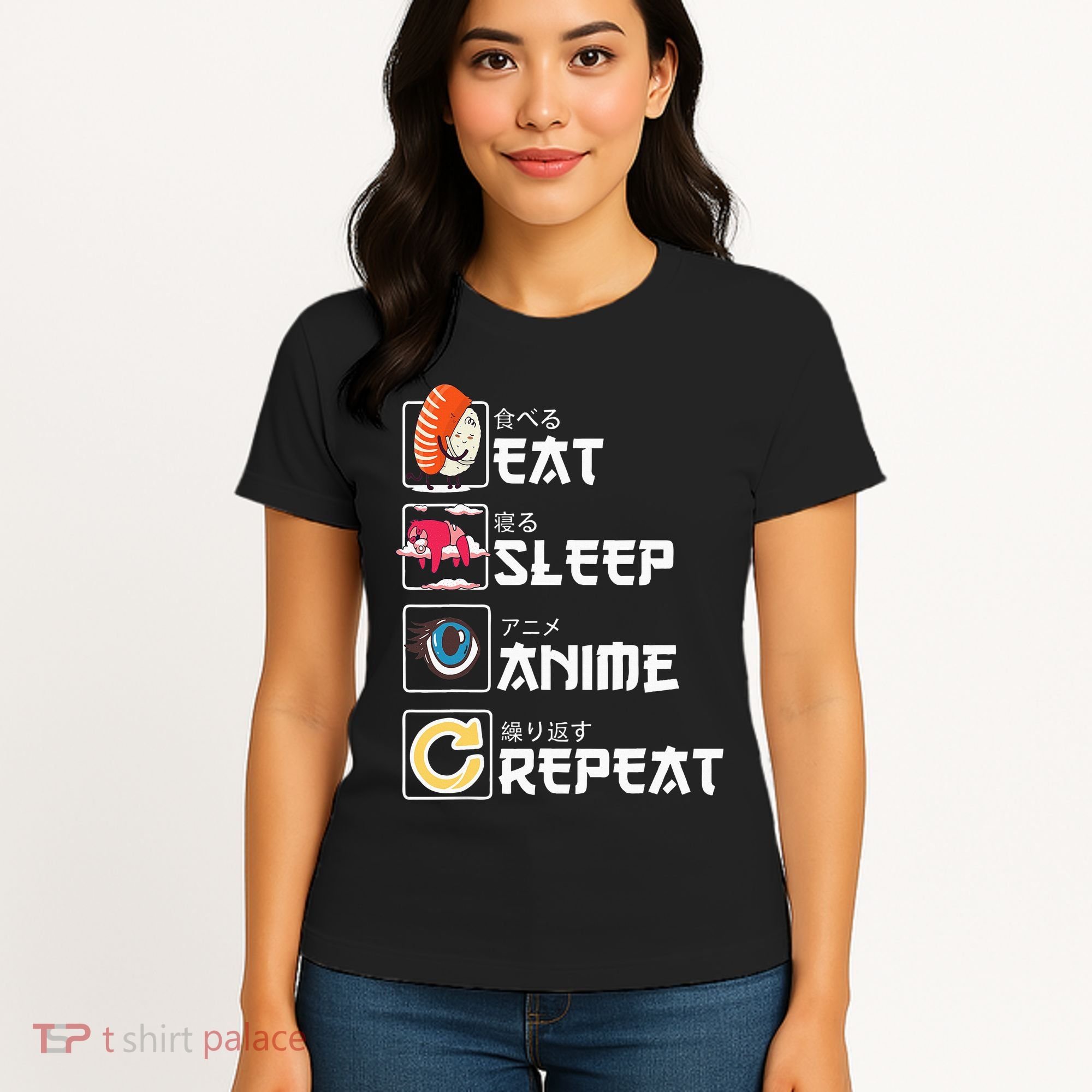 Kawaii Manga Sushi Eat Sleep Anime Repeat Cute Anime Women's T-Shirt