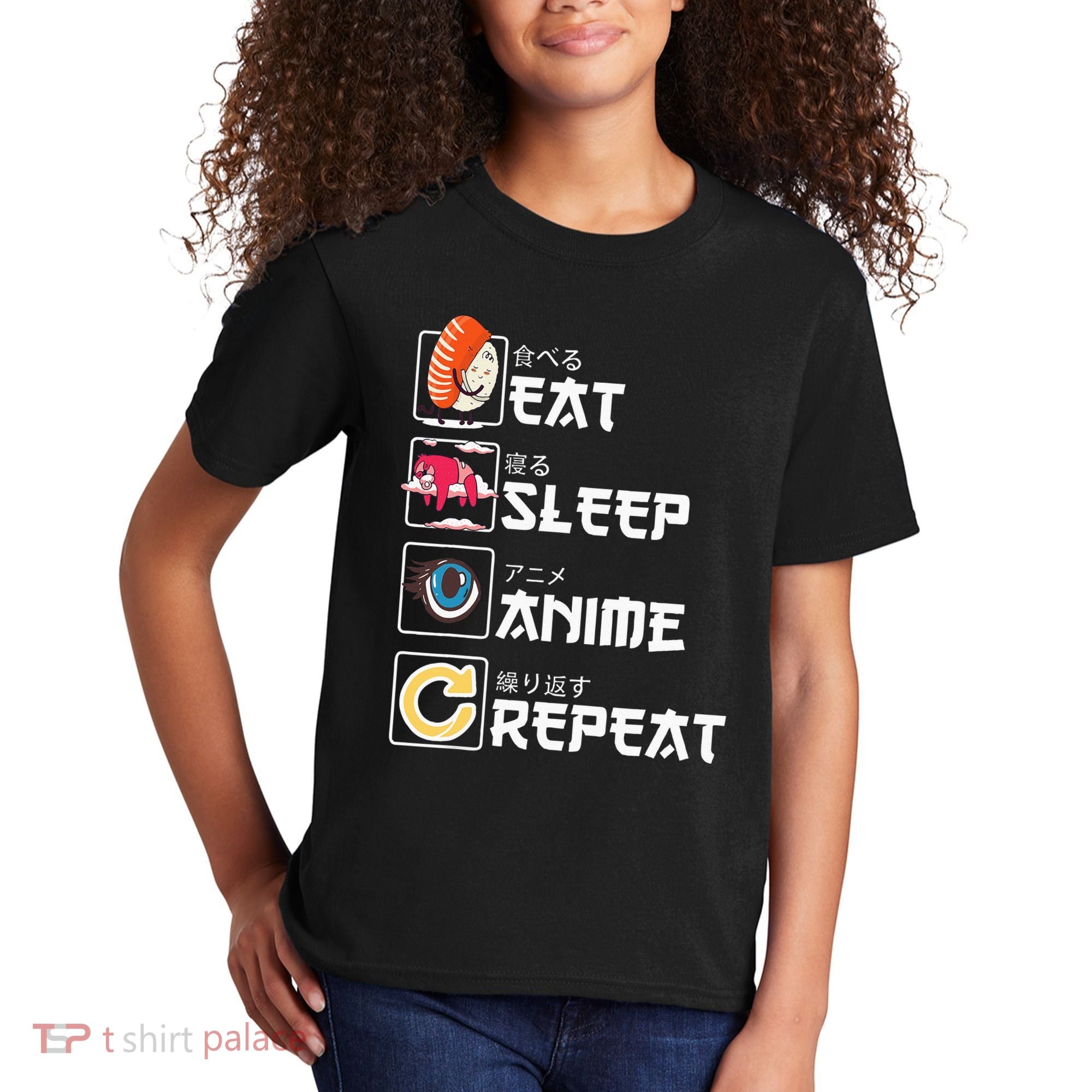 Kawaii Manga Sushi Eat Sleep Anime Repeat Cute Anime Kids T-Shirt