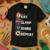 Kawaii Manga Sushi Eat Sleep Anime Repeat Cute Anime Kids T-Shirt thumb 3