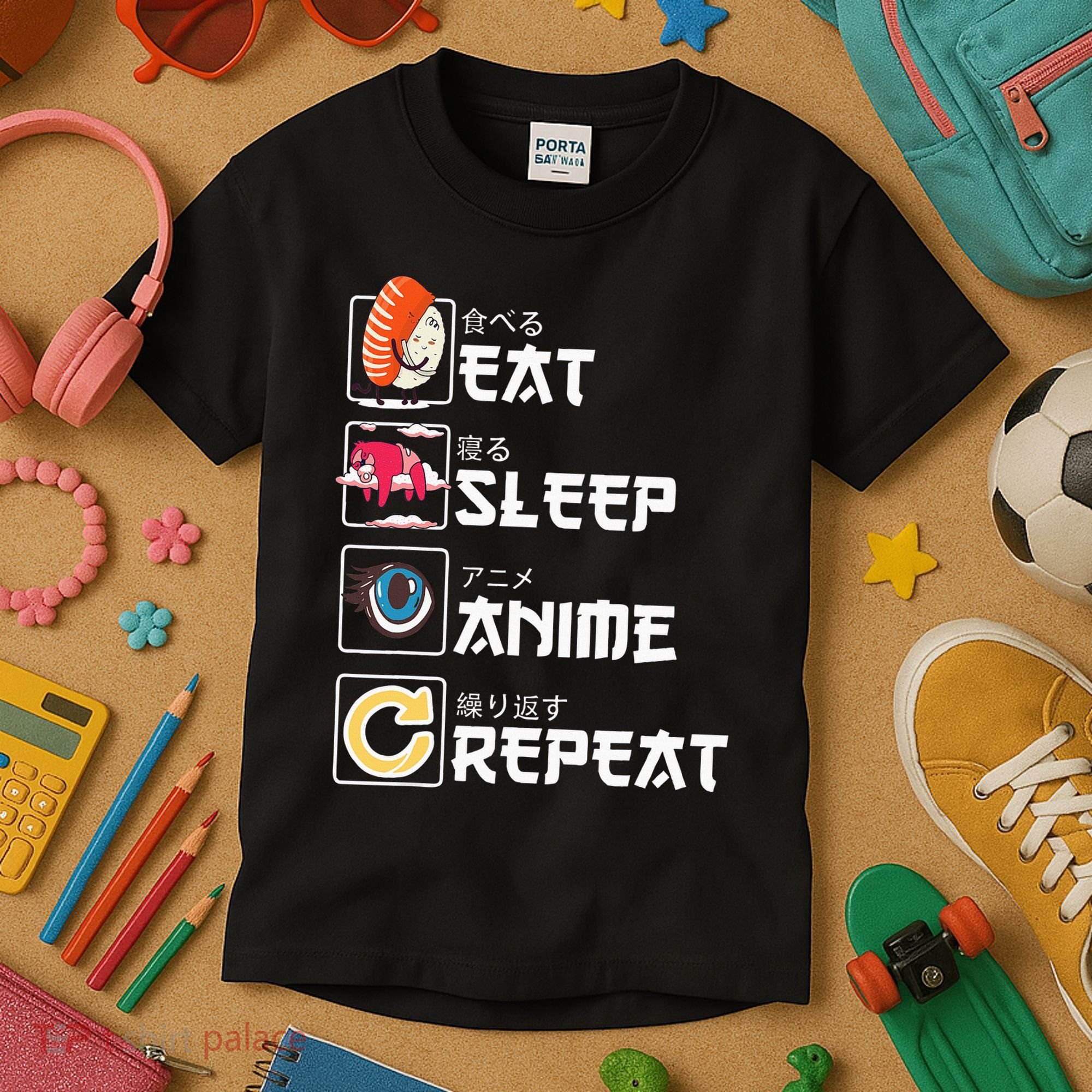 Kawaii Manga Sushi Eat Sleep Anime Repeat Cute Anime Kids T-Shirt