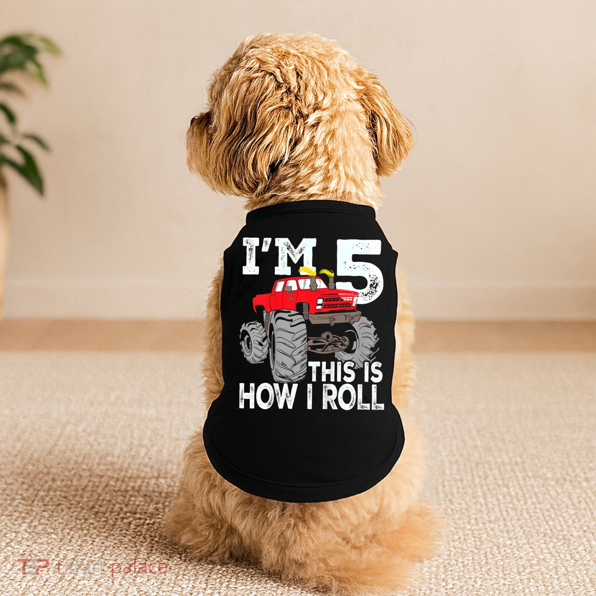 K.i.d.s Monster Trucks 5th Birthday Party Shirt Five Years Doggie Tank