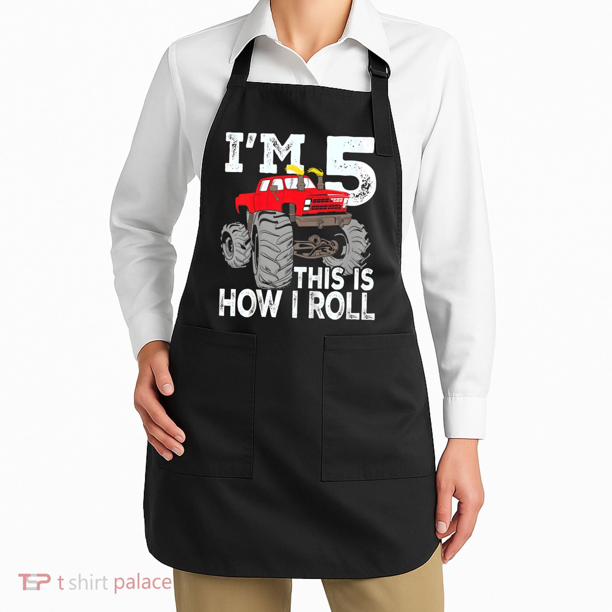 K.i.d.s Monster Trucks 5th Birthday Party Shirt Five Years Apron