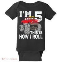 K.i.d.s Monster Trucks 5th Birthday Party Shirt Five Years Baby Bodysuit thumb 0