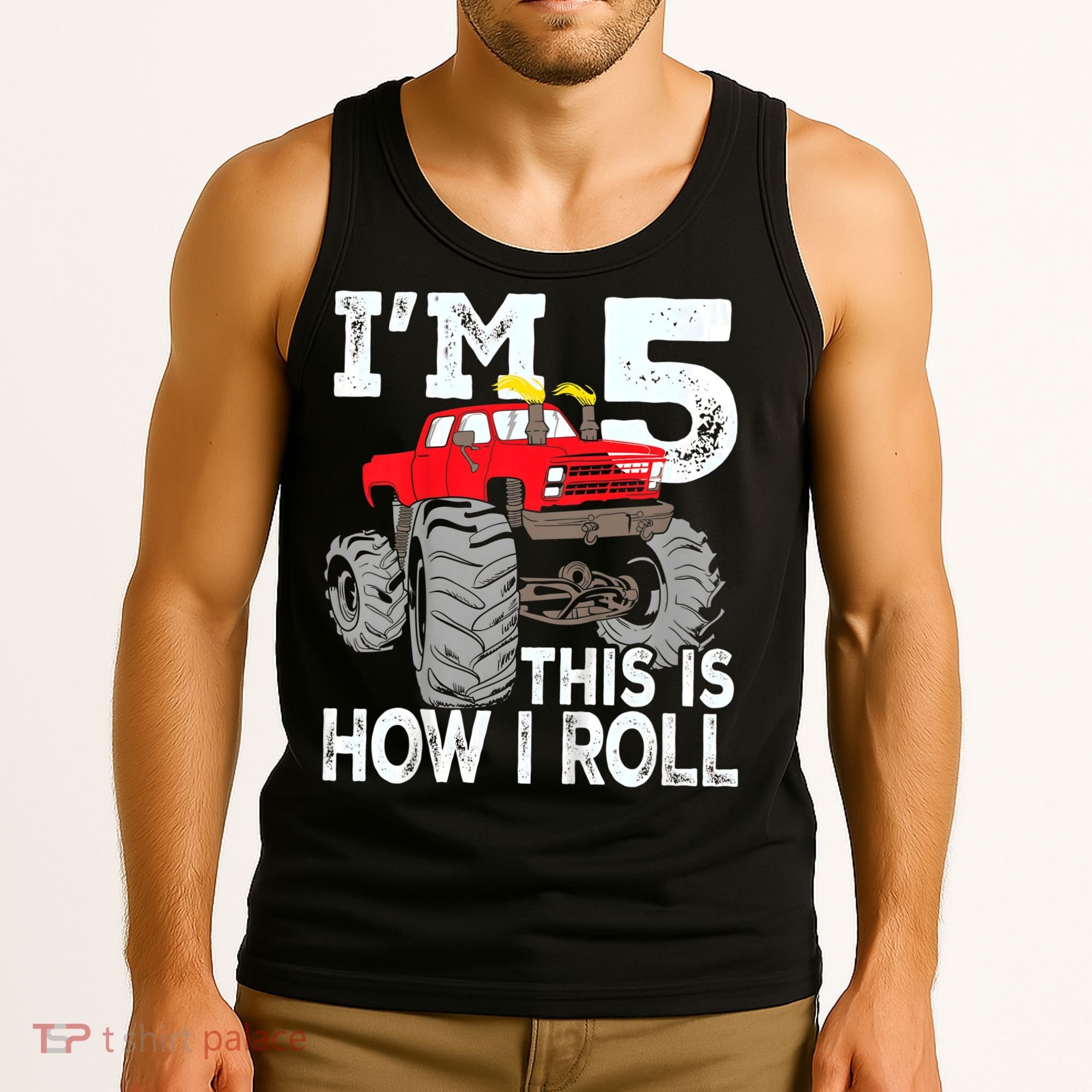 K.i.d.s Monster Trucks 5th Birthday Party Shirt Five Years Tank Top