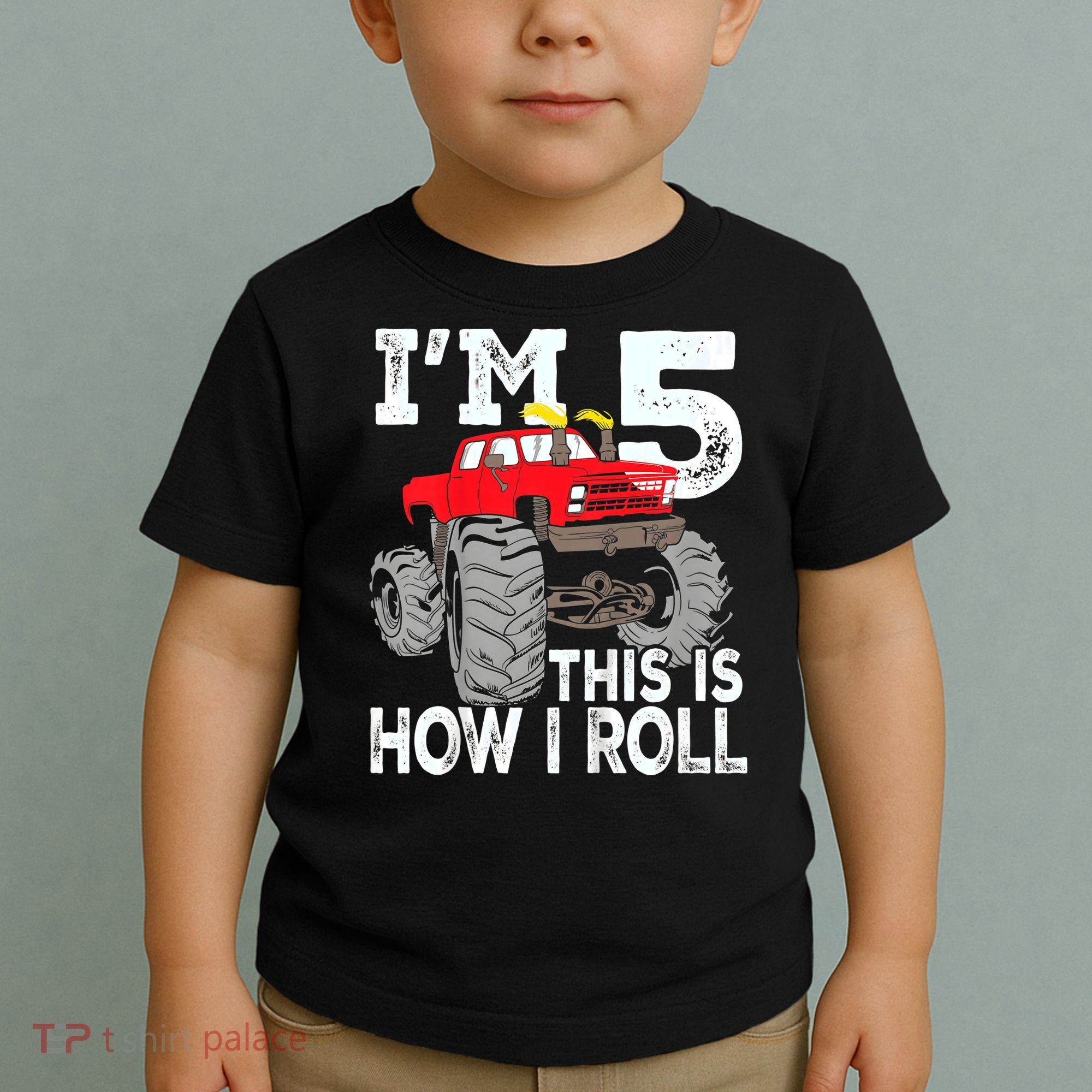 K.i.d.s Monster Trucks 5th Birthday Party Shirt Five Years Toddler T-Shirt