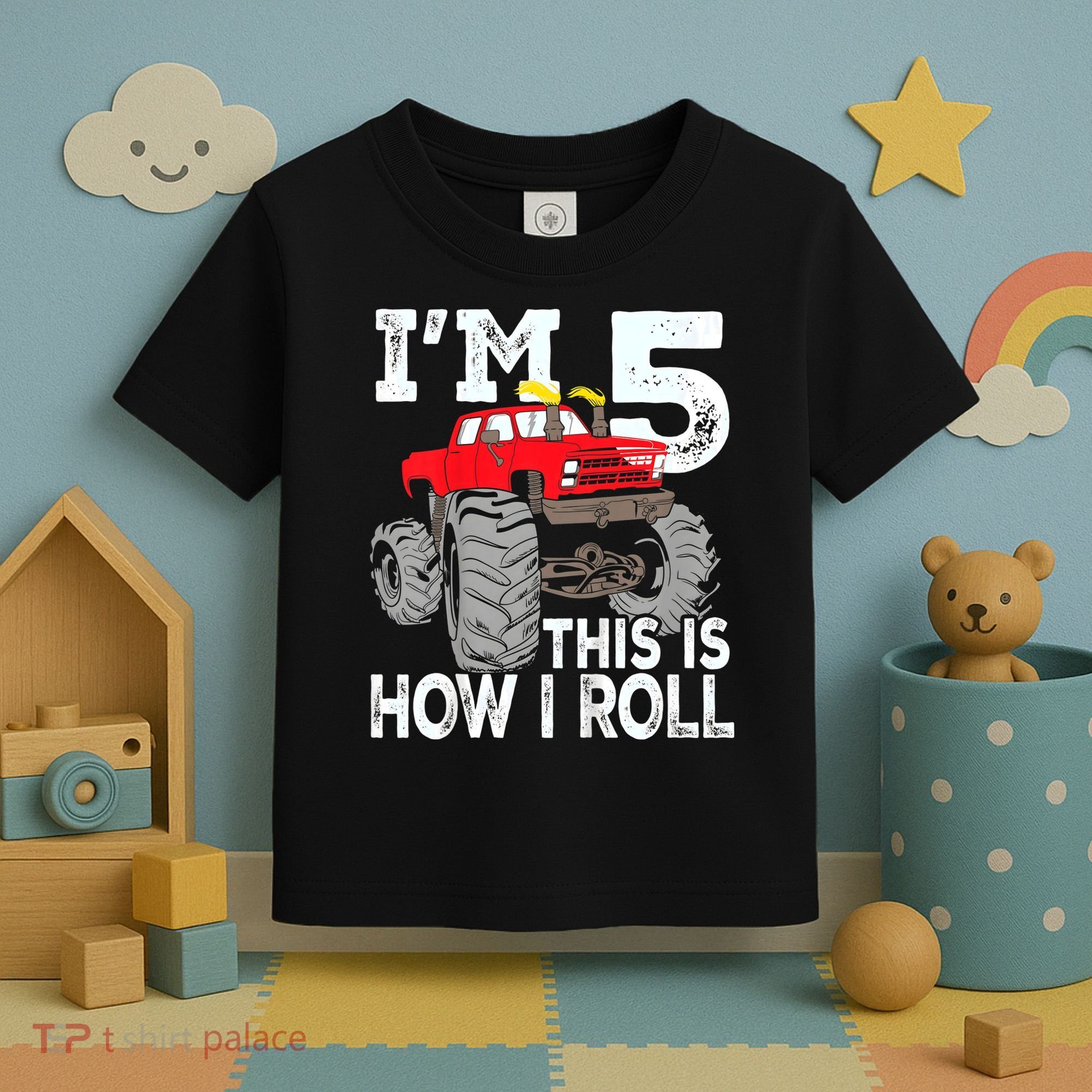 K.i.d.s Monster Trucks 5th Birthday Party Shirt Five Years Toddler T-Shirt