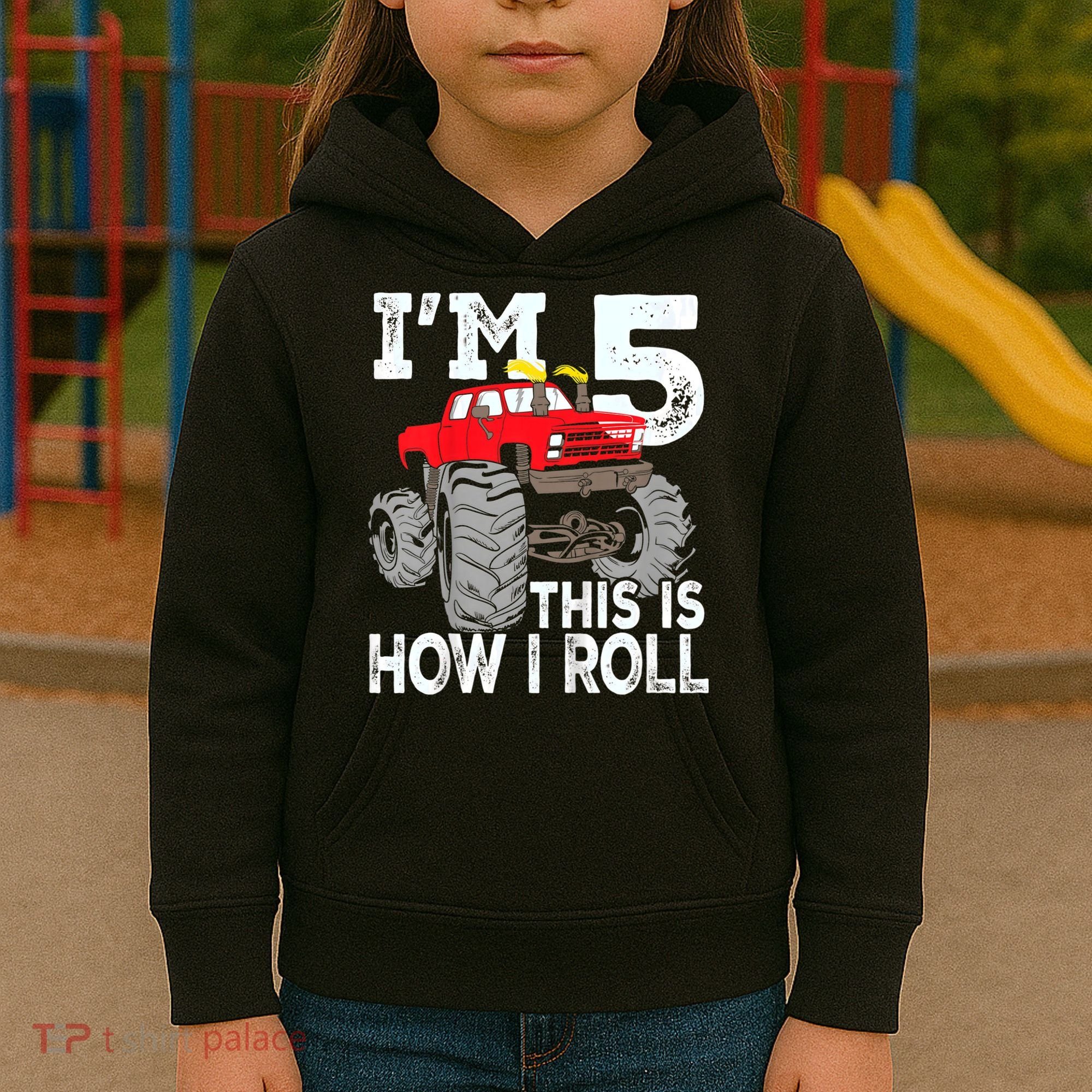 K.i.d.s Monster Trucks 5th Birthday Party Shirt Five Years Kids Hoodie