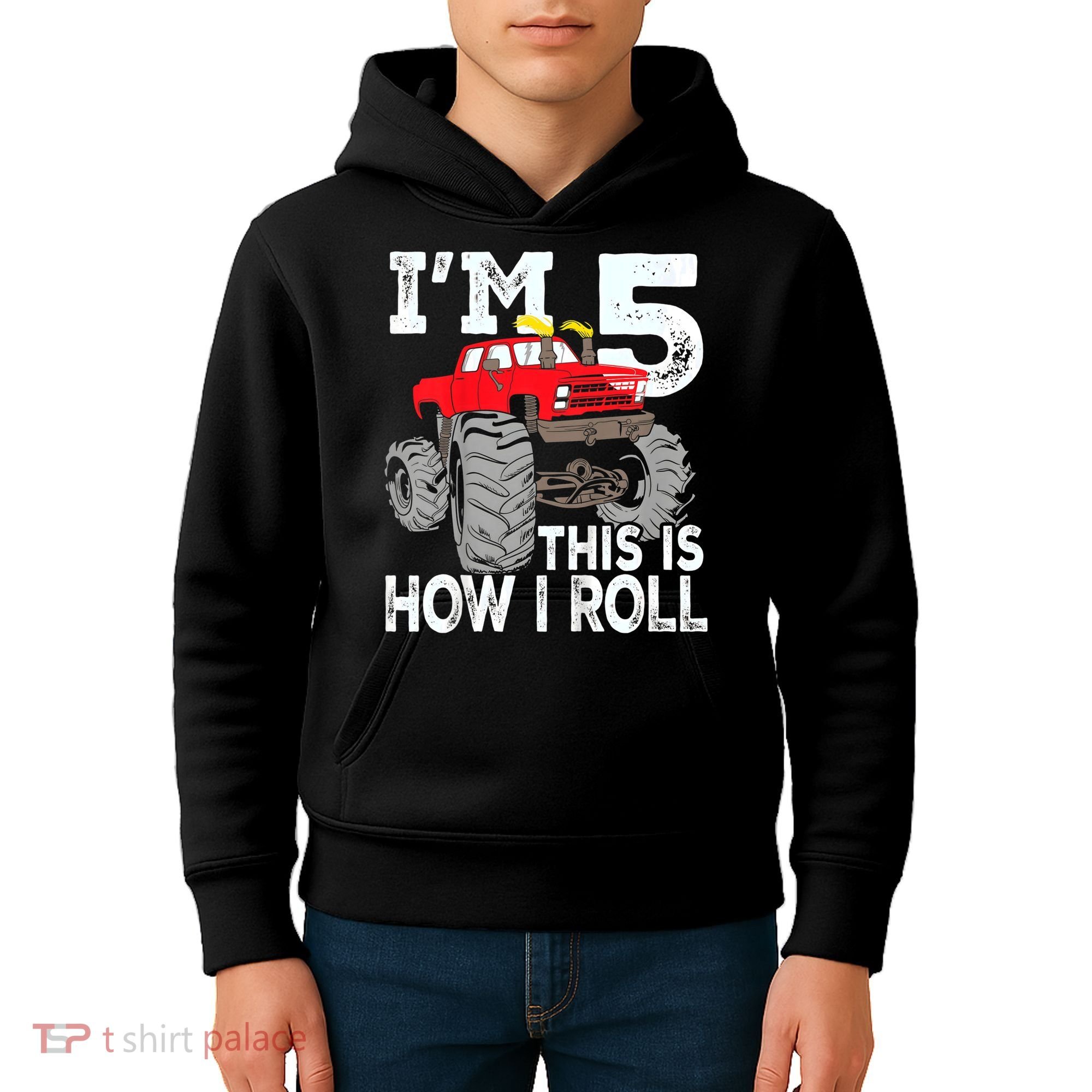 K.i.d.s Monster Trucks 5th Birthday Party Shirt Five Years Kids Hoodie