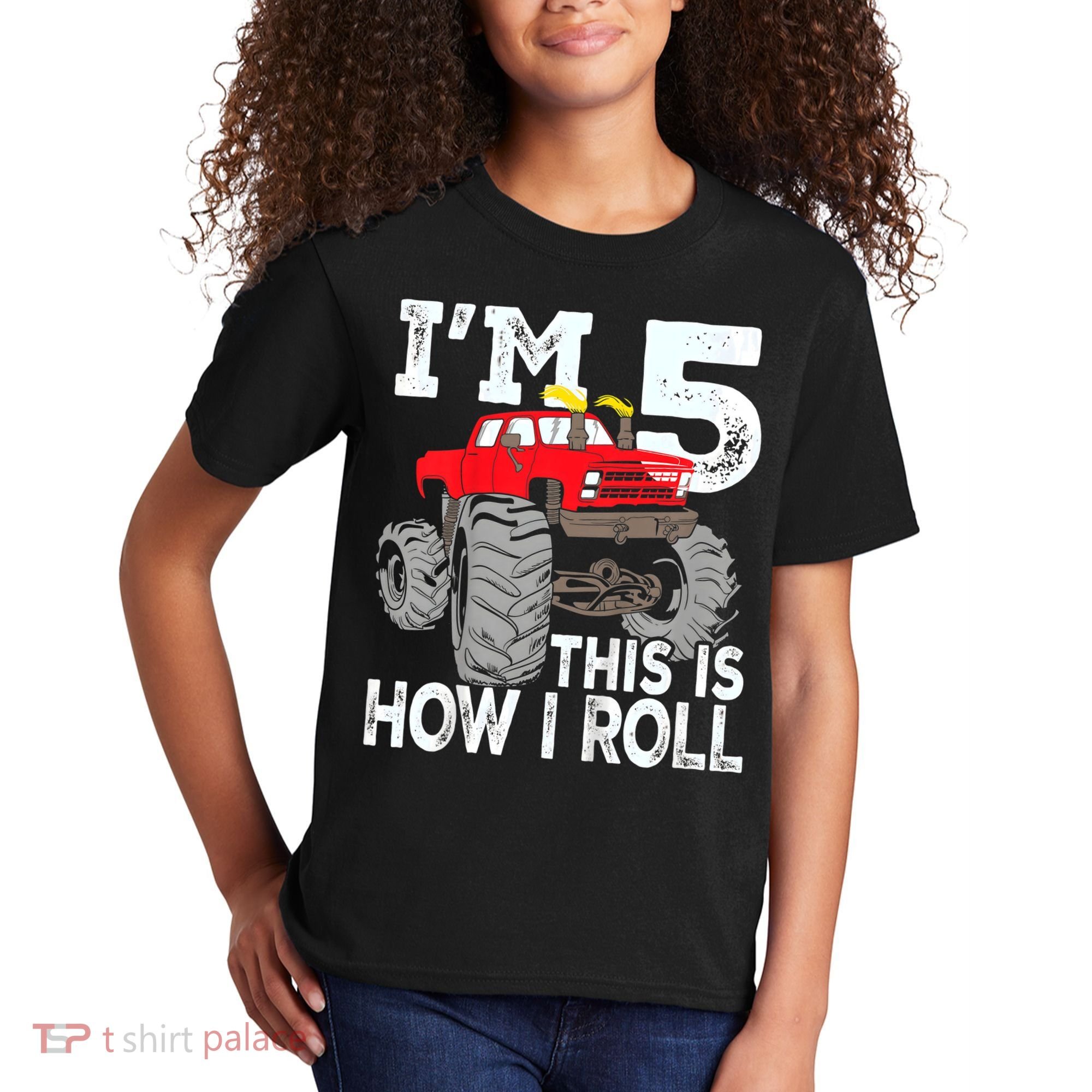 K.i.d.s Monster Trucks 5th Birthday Party Shirt Five Years Kids T-Shirt
