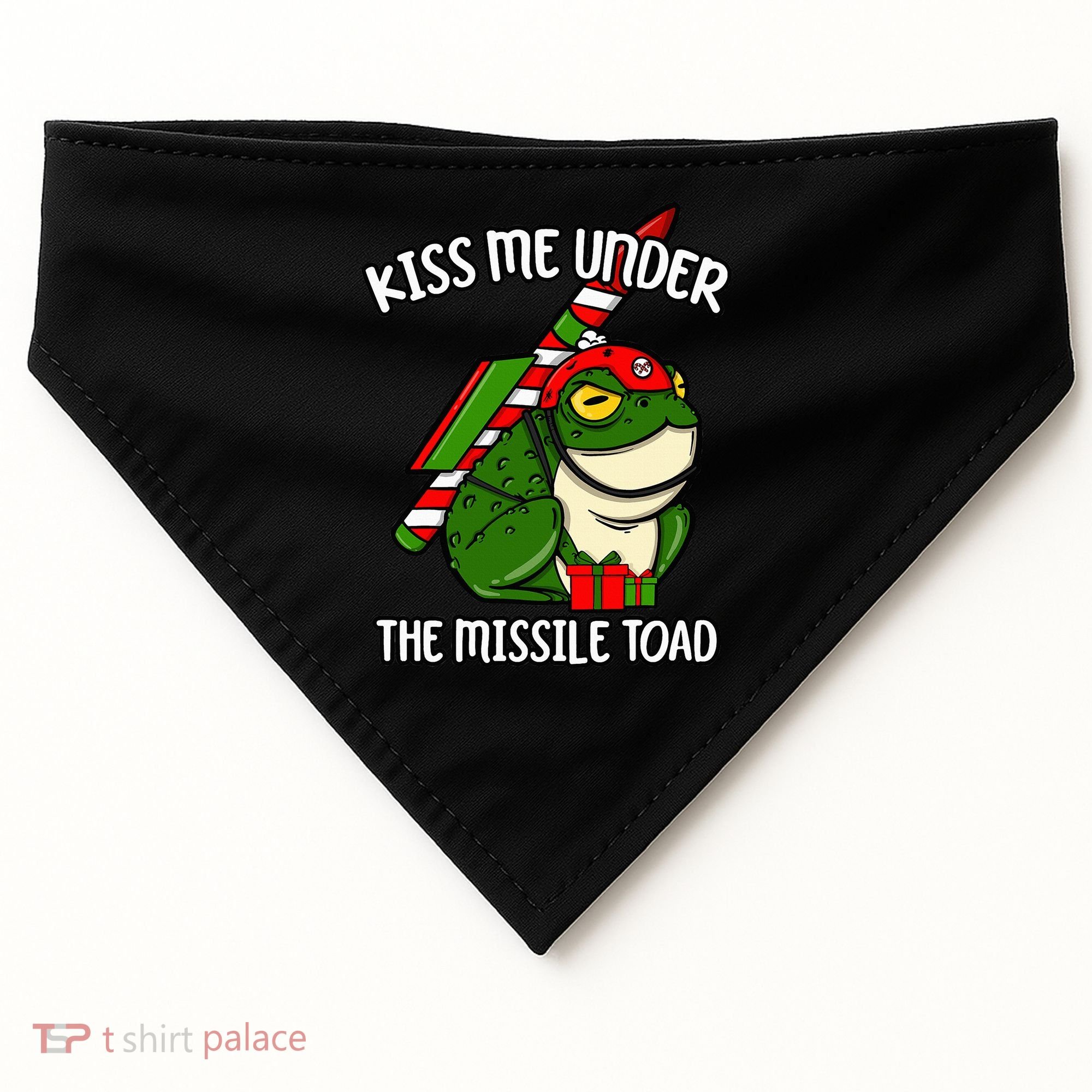 K.iss Me Under The Missile Toad Funny Christmas Holiday Joke USA-Made Doggie Bandana