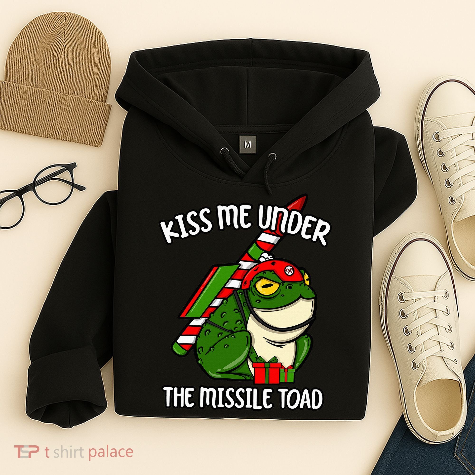 K.iss Me Under The Missile Toad Funny Christmas Holiday Joke Hoodie