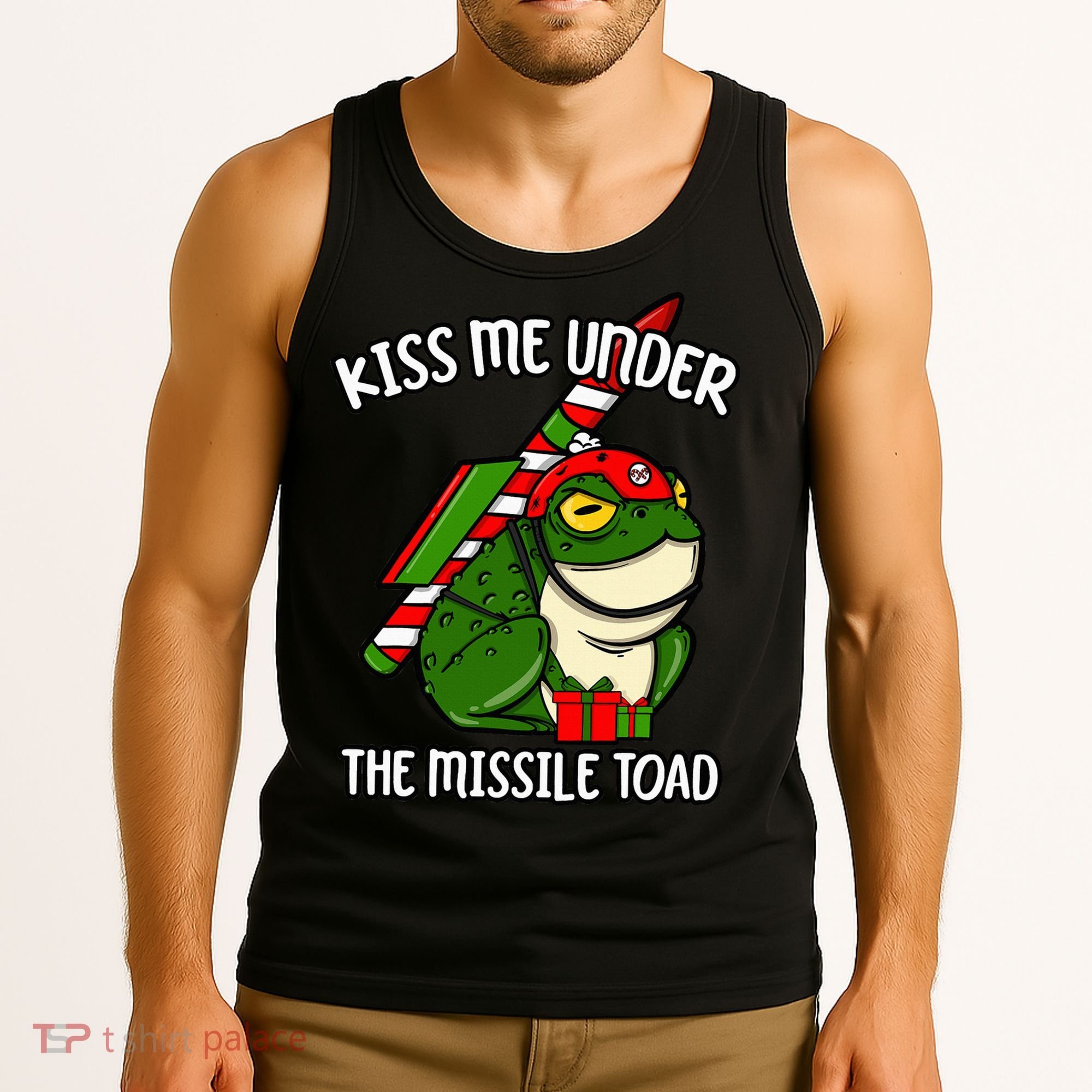 K.iss Me Under The Missile Toad Funny Christmas Holiday Joke Tank Top