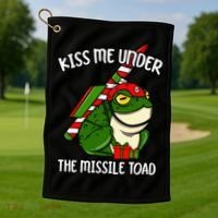 K.iss Me Under The Missile Toad Funny Christmas Holiday Joke Golf Towel thumb 1