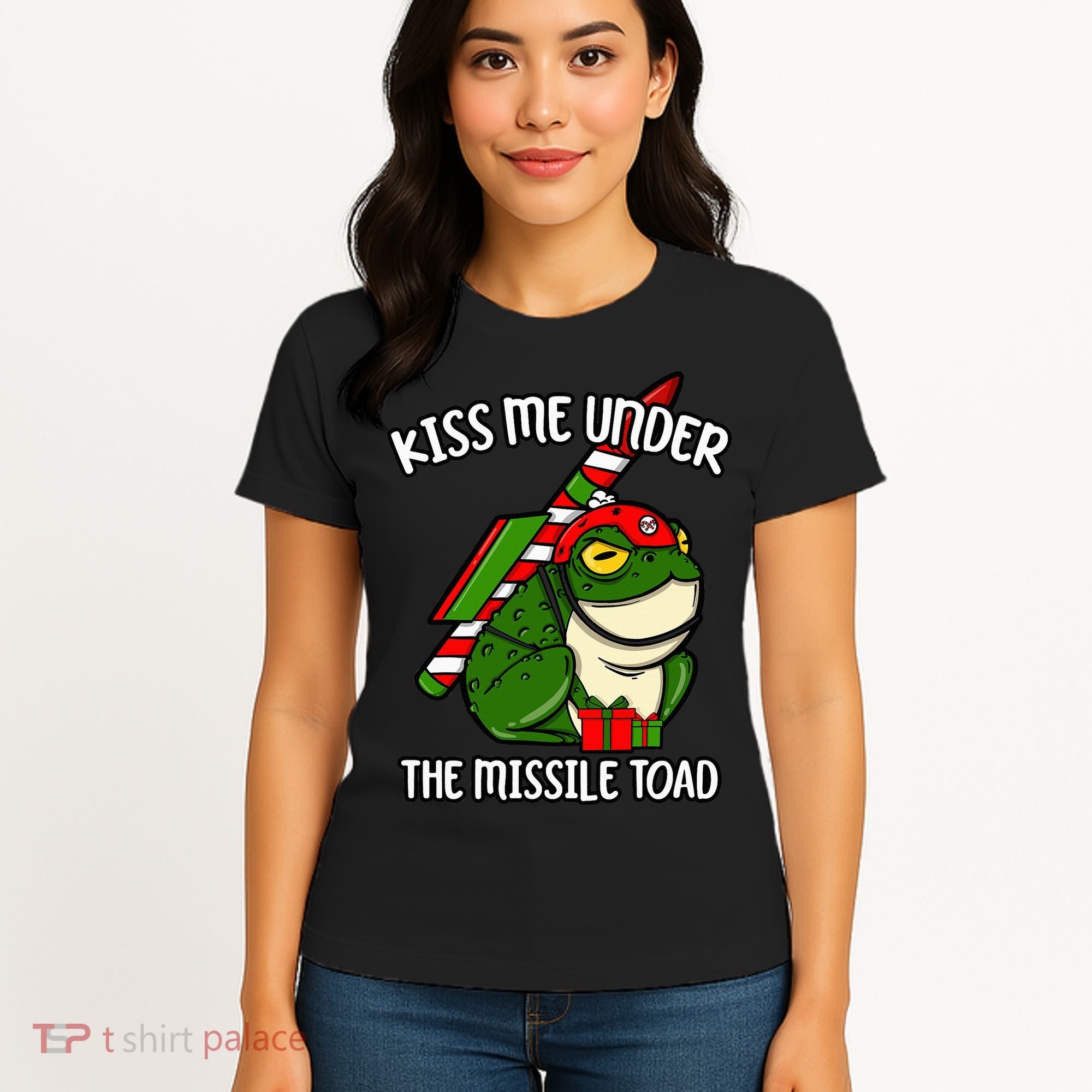 K.iss Me Under The Missile Toad Funny Christmas Holiday Joke Women's T-Shirt