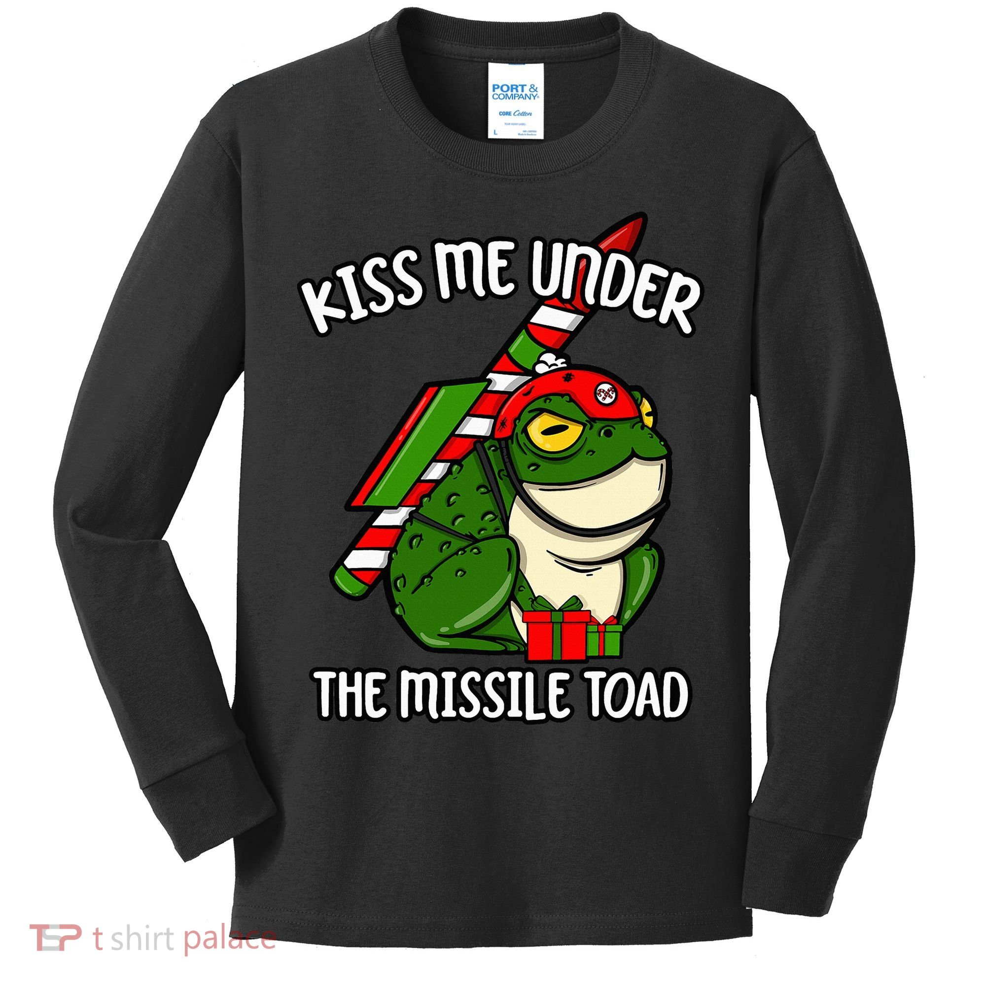 K.iss Me Under The Missile Toad Funny Christmas Holiday Joke Kids Long Sleeve Shirt