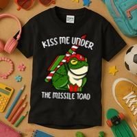 K.iss Me Under The Missile Toad Funny Christmas Holiday Joke Kids T-Shirt thumb 3