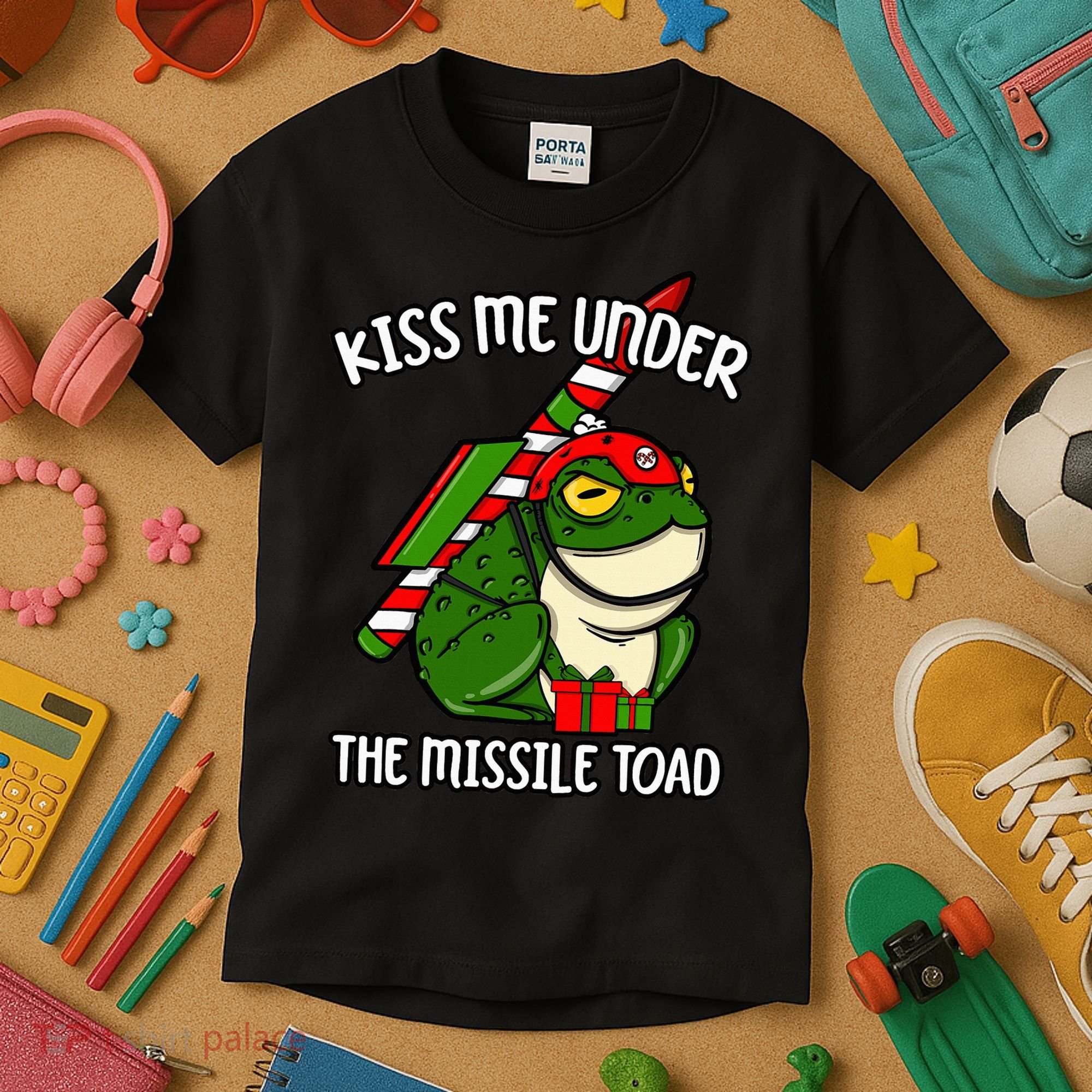 K.iss Me Under The Missile Toad Funny Christmas Holiday Joke Kids T-Shirt