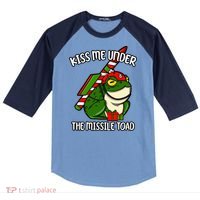 K.iss Me Under The Missile Toad Funny Christmas Holiday Joke Raglan Baseball Sleeve Shirt thumb 0
