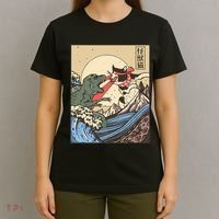 Kaiju Monster Vs Cat Laser Eye Fight Japanese Zilla T-Shirt thumb 4