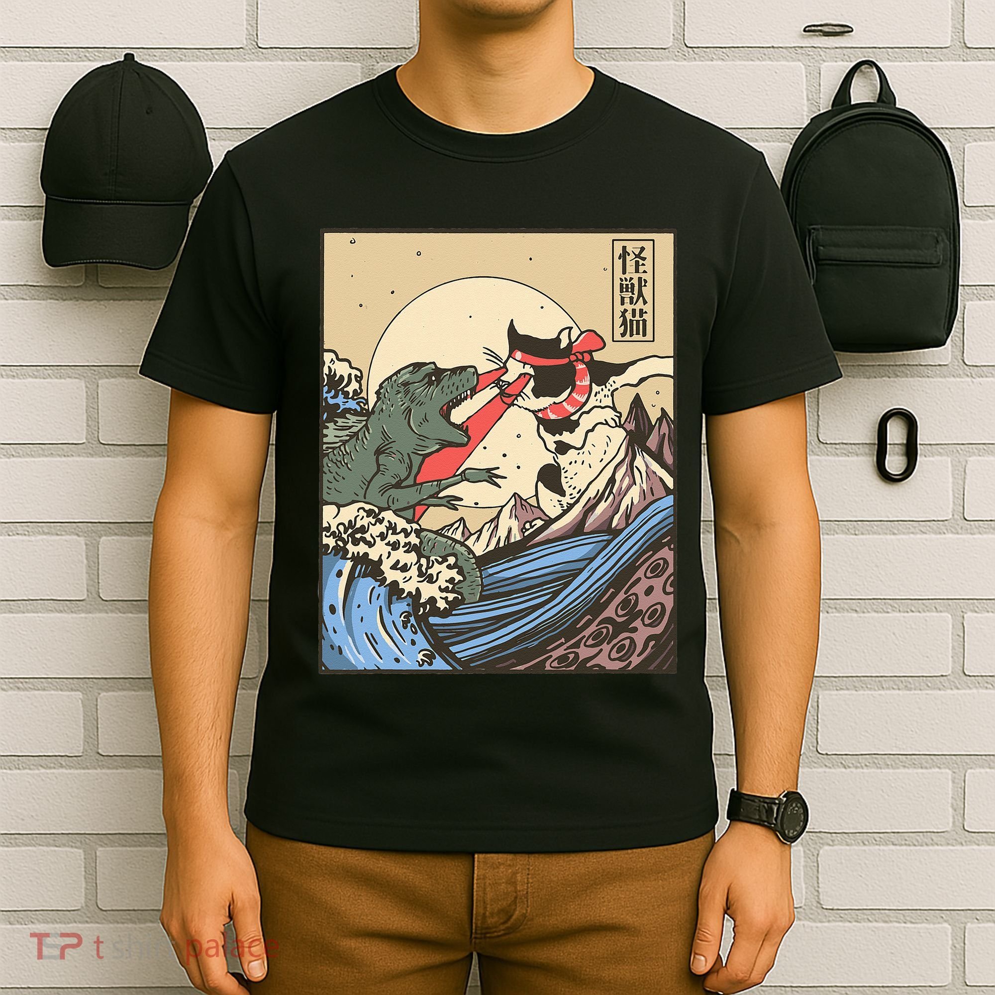 Kaiju Monster Vs Cat Laser Eye Fight Japanese Zilla T-Shirt