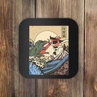 Kaiju Monster Vs Cat Laser Eye Fight Japanese Zilla Coaster thumb 0