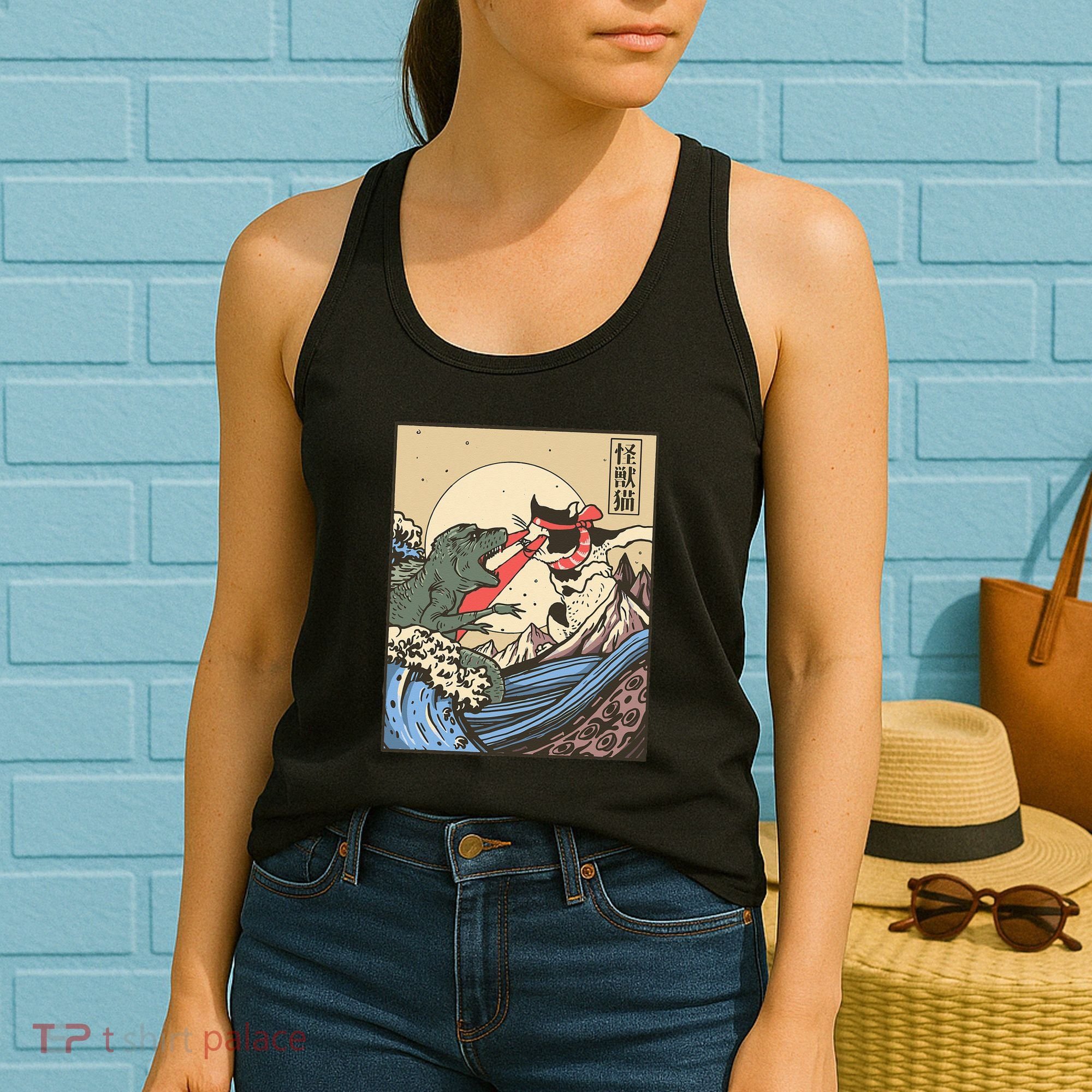 Kaiju Monster Vs Cat Laser Eye Fight Japanese Zilla Women's Tank Top