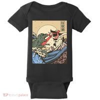 Kaiju Monster Vs Cat Laser Eye Fight Japanese Zilla Baby Bodysuit thumb 0