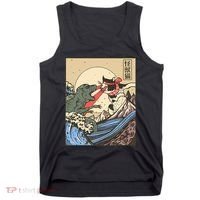 Kaiju Monster Vs Cat Laser Eye Fight Japanese Zilla Tank Top thumb 0