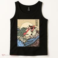 Kaiju Monster Vs Cat Laser Eye Fight Japanese Zilla Tank Top thumb 2