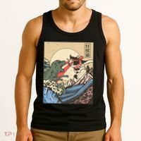 Kaiju Monster Vs Cat Laser Eye Fight Japanese Zilla Tank Top thumb 3
