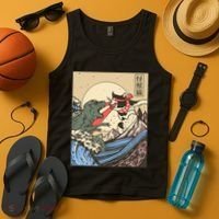 Kaiju Monster Vs Cat Laser Eye Fight Japanese Zilla Tank Top thumb 4
