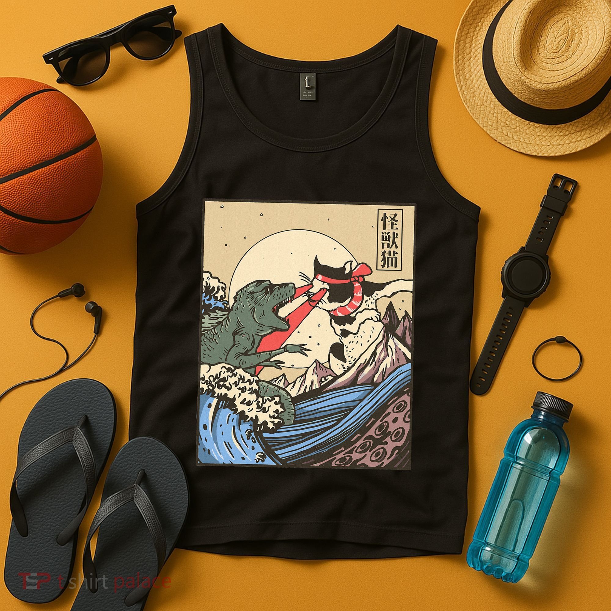 Kaiju Monster Vs Cat Laser Eye Fight Japanese Zilla Tank Top