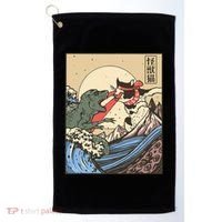 Kaiju Monster Vs Cat Laser Eye Fight Japanese Zilla Golf Towel thumb 0
