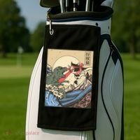 Kaiju Monster Vs Cat Laser Eye Fight Japanese Zilla Golf Towel thumb 2