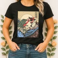 Kaiju Monster Vs Cat Laser Eye Fight Japanese Zilla Women's T-Shirt thumb 2