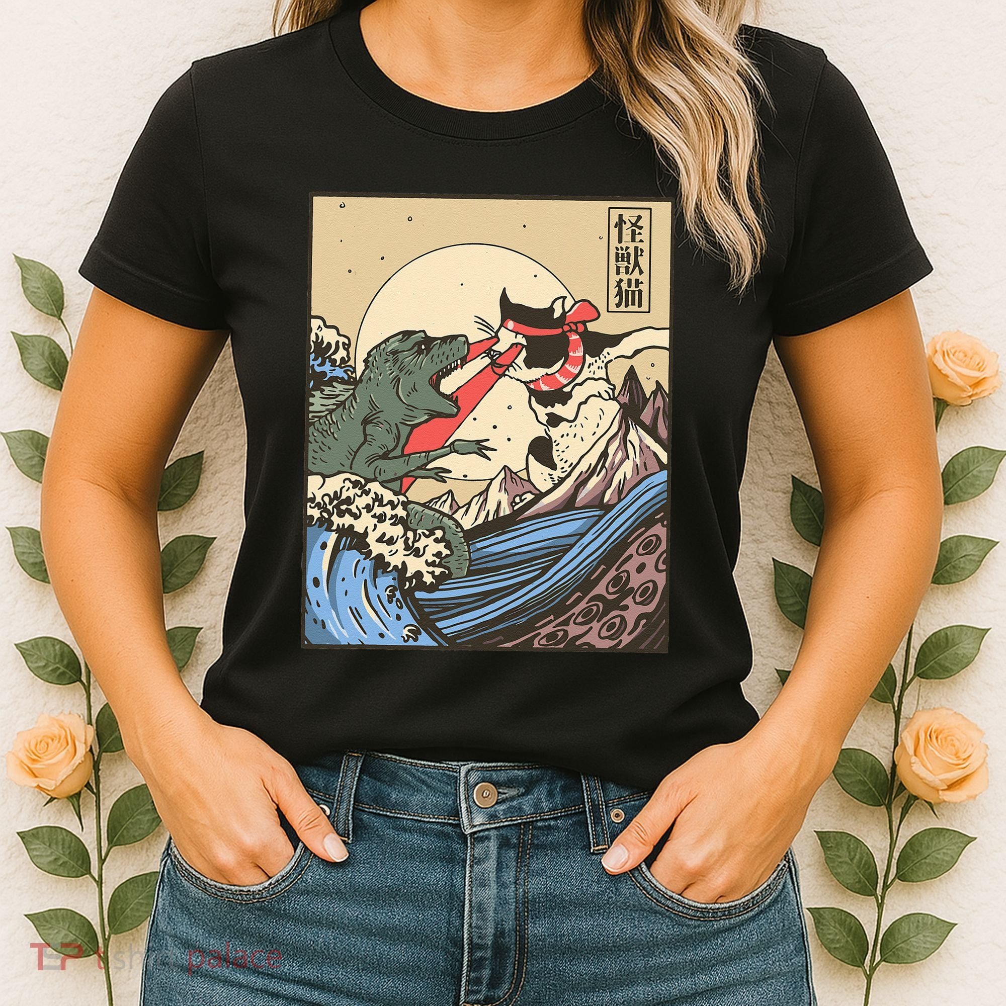Kaiju Monster Vs Cat Laser Eye Fight Japanese Zilla Women's T-Shirt