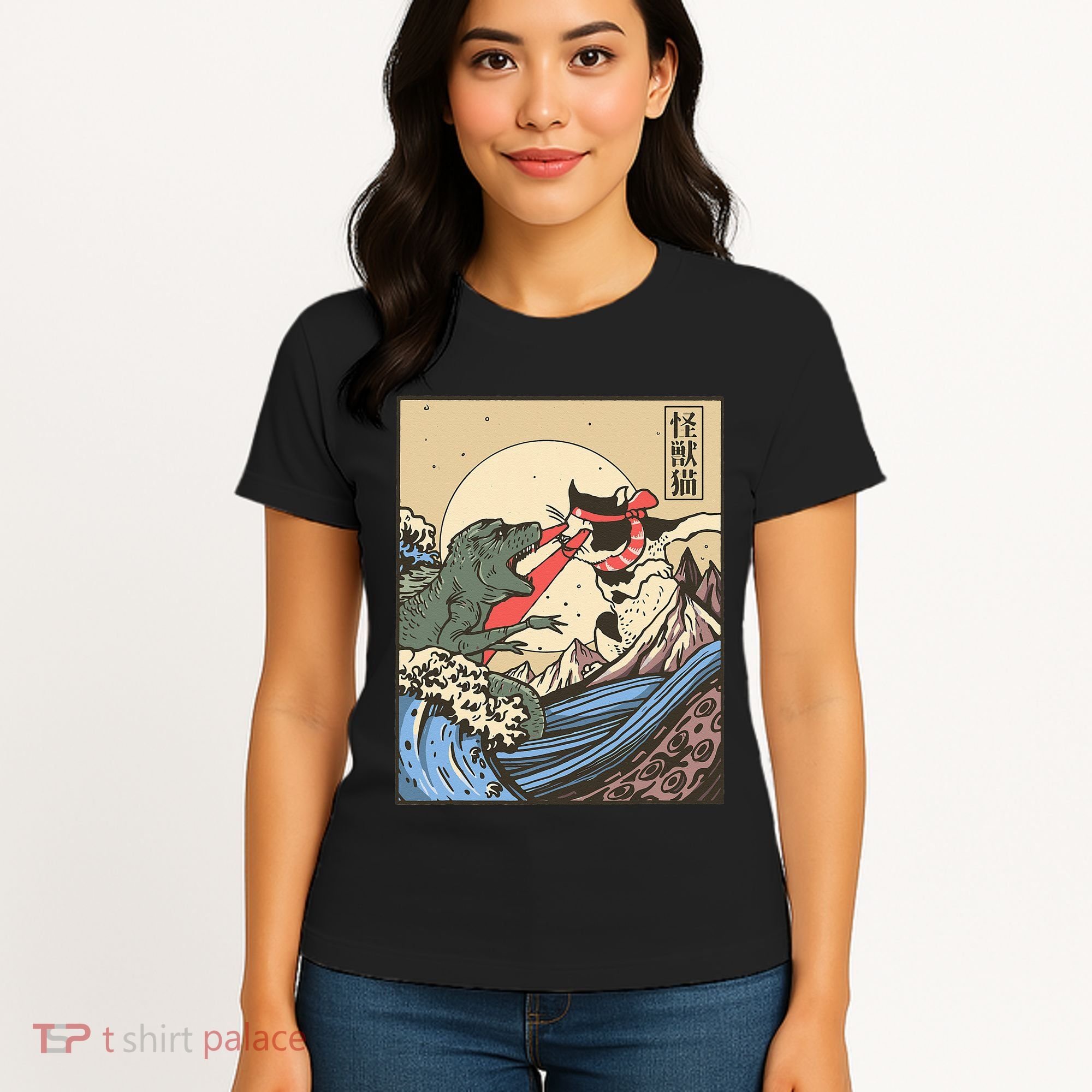 Kaiju Monster Vs Cat Laser Eye Fight Japanese Zilla Women's T-Shirt