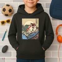 Kaiju Monster Vs Cat Laser Eye Fight Japanese Zilla Kids Hoodie thumb 2