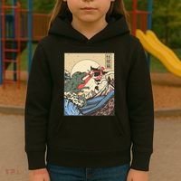 Kaiju Monster Vs Cat Laser Eye Fight Japanese Zilla Kids Hoodie thumb 3