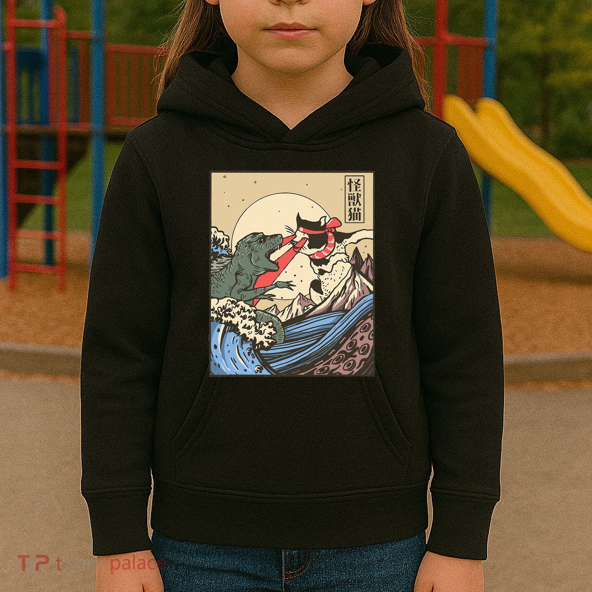 Kaiju Monster Vs Cat Laser Eye Fight Japanese Zilla Kids Hoodie
