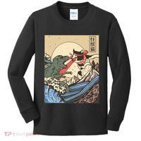 Kaiju Monster Vs Cat Laser Eye Fight Japanese Zilla Kids Long Sleeve Shirt thumb 0