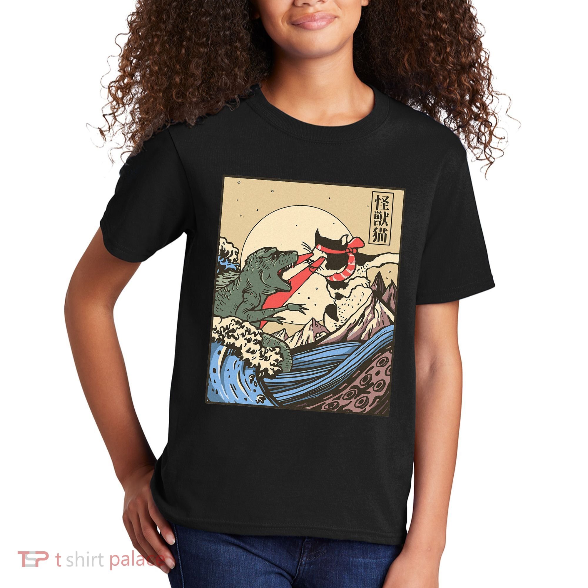 Kaiju Monster Vs Cat Laser Eye Fight Japanese Zilla Kids T-Shirt