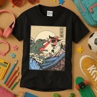 Kaiju Monster Vs Cat Laser Eye Fight Japanese Zilla Kids T-Shirt thumb 3